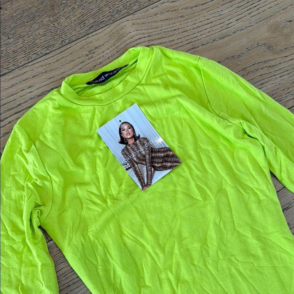 Naked Wardrobe Lime Green Long Sleeve Dress - Picture 2 of 3